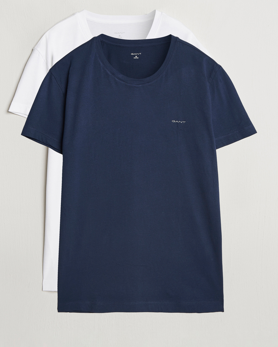 Men | T-Shirts | Gant | 2-Pack Crew Neck T-Shirt Navy/White