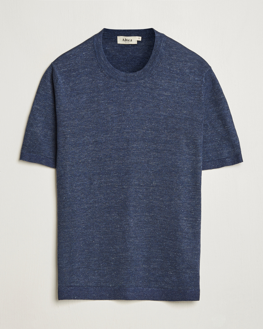 Men | T-Shirts | Altea | Cotton/Linen Short Sleeve T-Shirt Navy