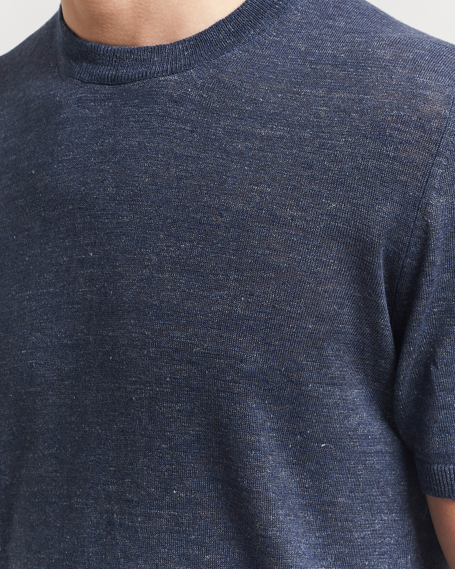 Men | T-Shirts | Altea | Cotton/Linen Short Sleeve T-Shirt Navy