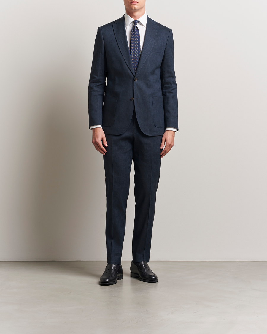 Men | Trousers | Morris | Heritage Linen Suit Trousers Navy