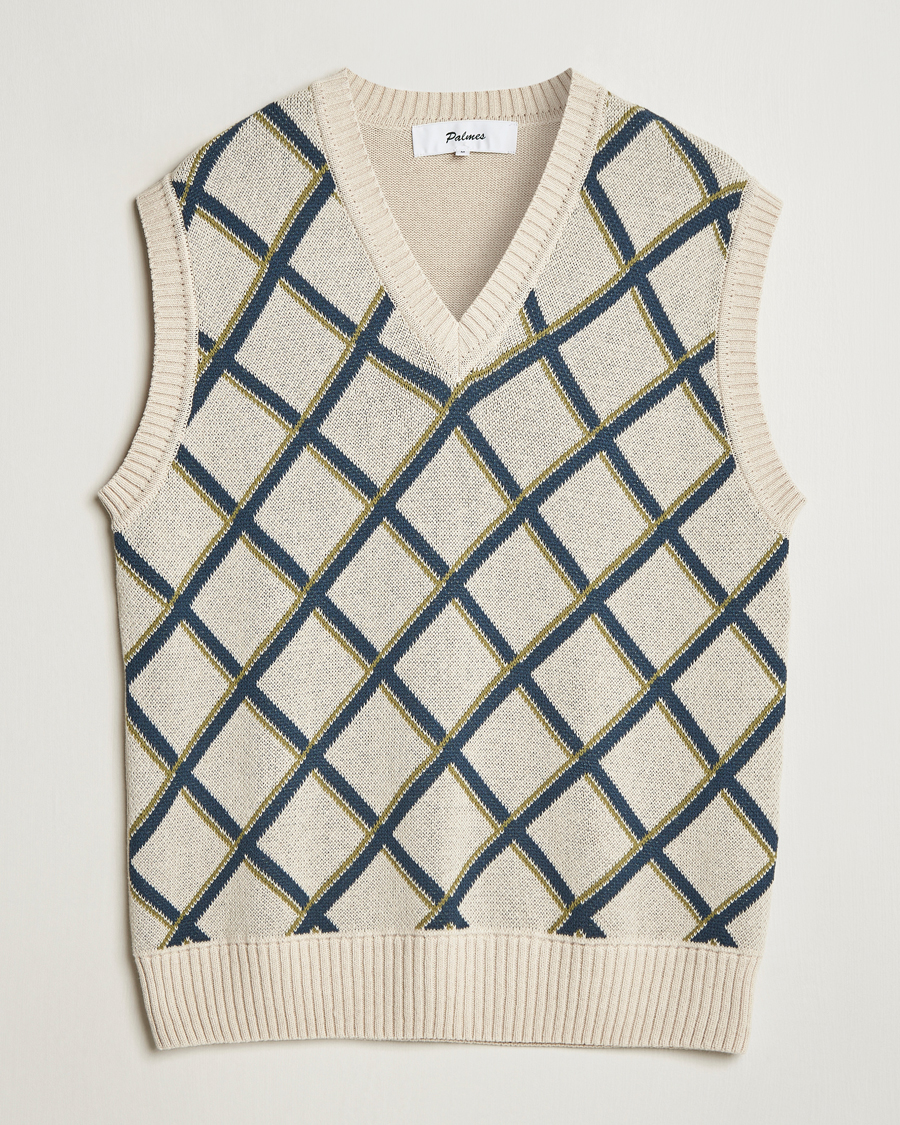 Men | Sweaters & Knitwear | Palmes | Argyle Knitted Vest Off White