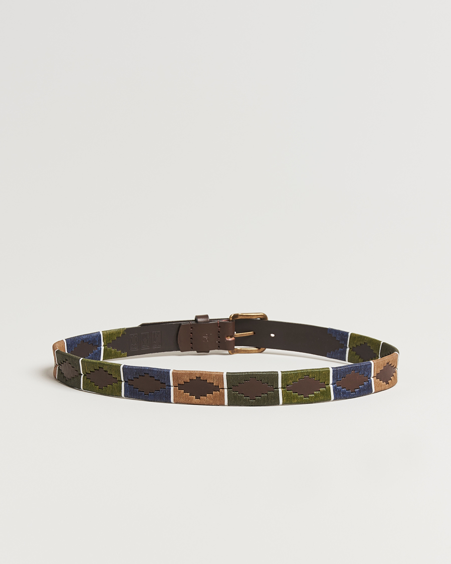 Men | Belts | Pampeano | Caza Hand Stitched Classic Leather Belt 3,5cm Green/Blue