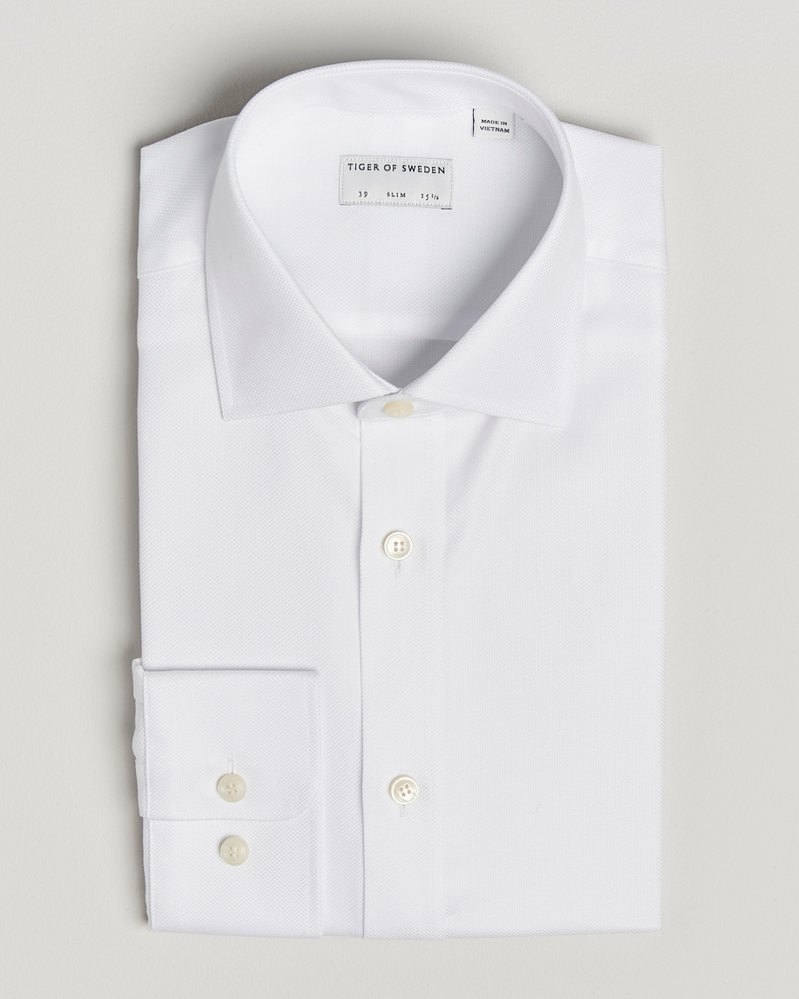 Men | Shirts | Tiger of Sweden | Adley Structured Slim Fit Cut Away Shirt White