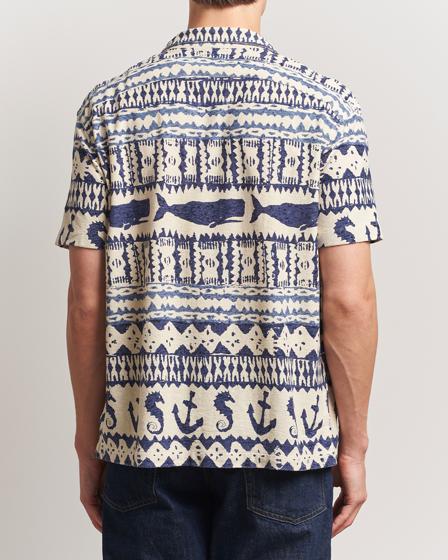 RRL Ryan Short Sleeve Shirt Cream/Navy at CareOfCarl.com