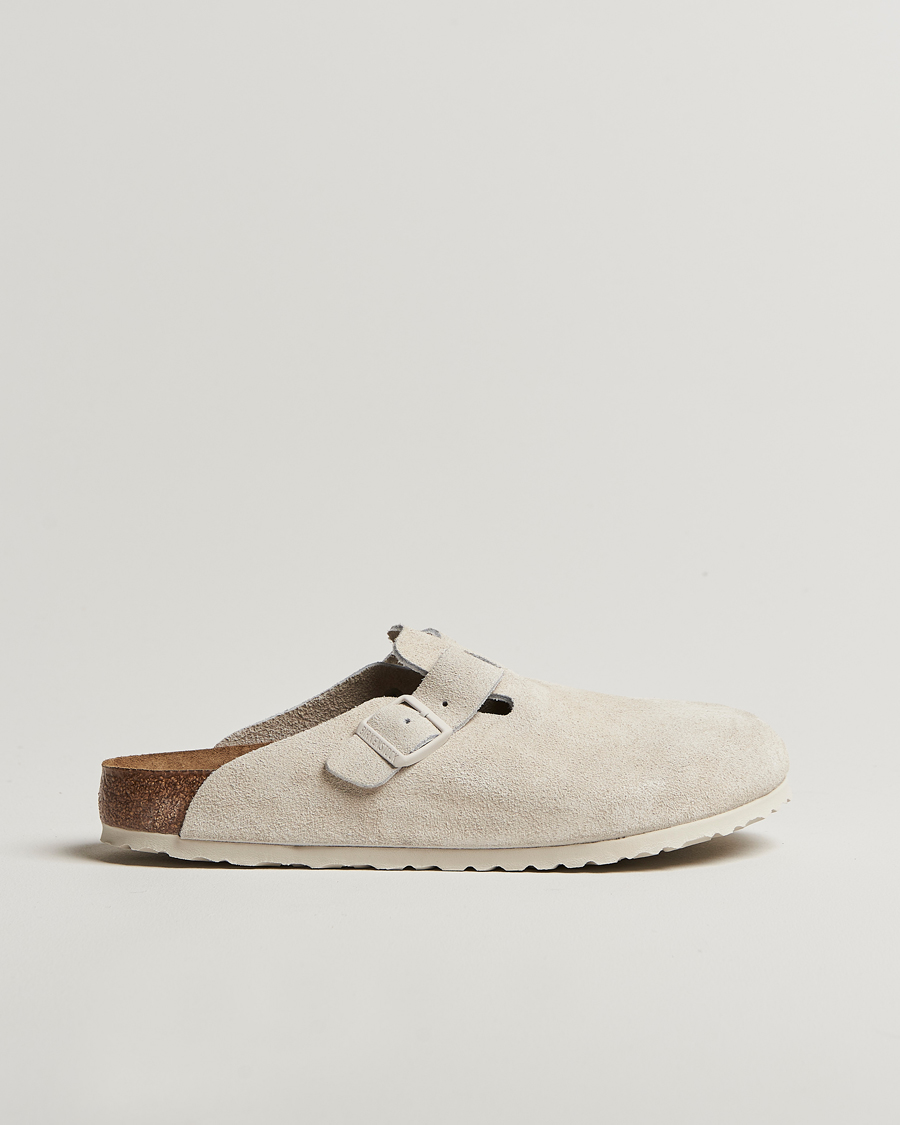 Men | BIRKENSTOCK Boston Soft Footbed Antique White Suede | BIRKENSTOCK | Boston Soft Footbed Antique White Suede
