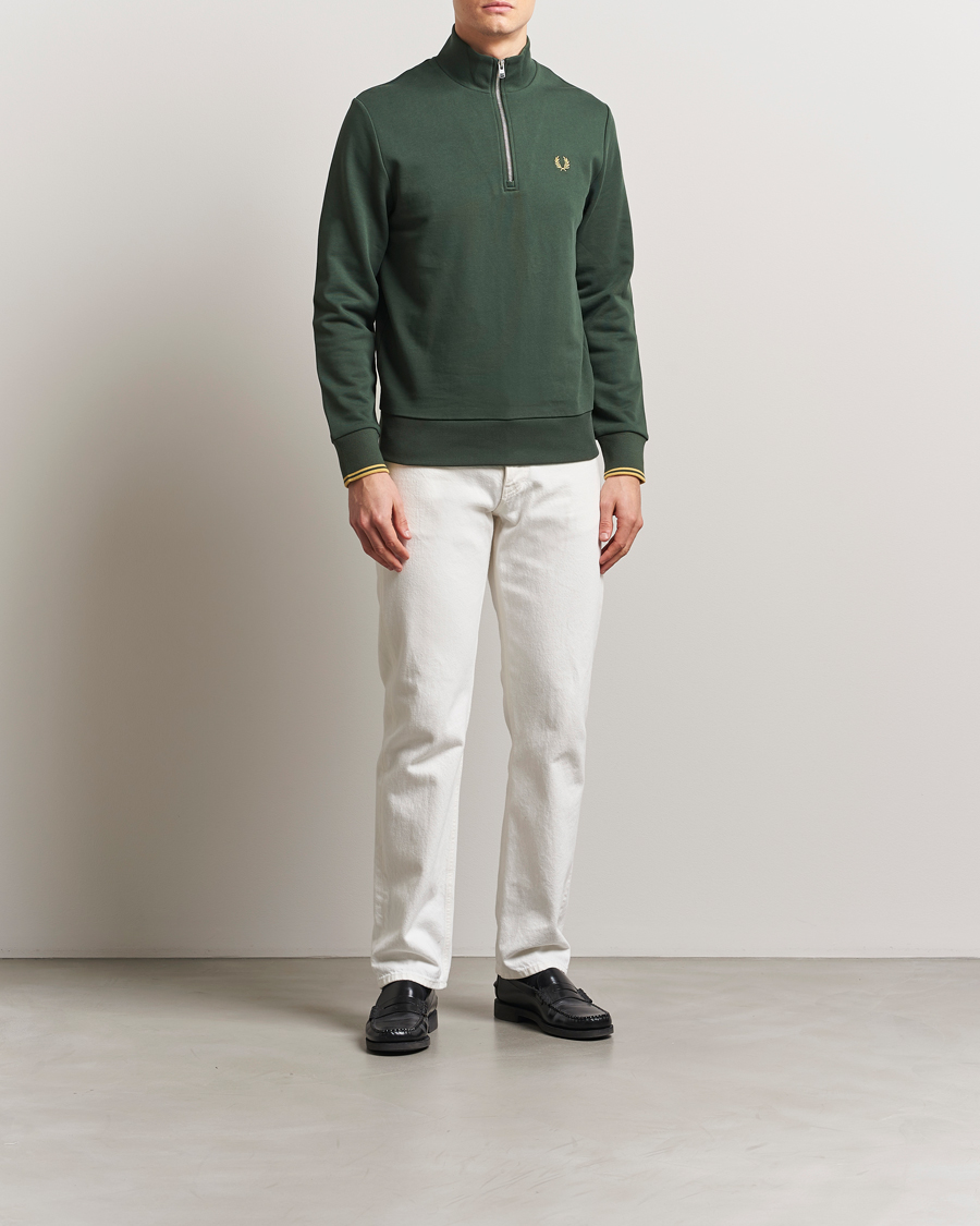 Men | Sweaters & Knitwear | Fred Perry | Half Zip Sweatshirt Court Green