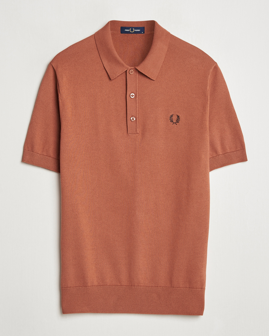 Men | Polo Shirts | Fred Perry | Cotton Knitted Polo Cinnamon Brown