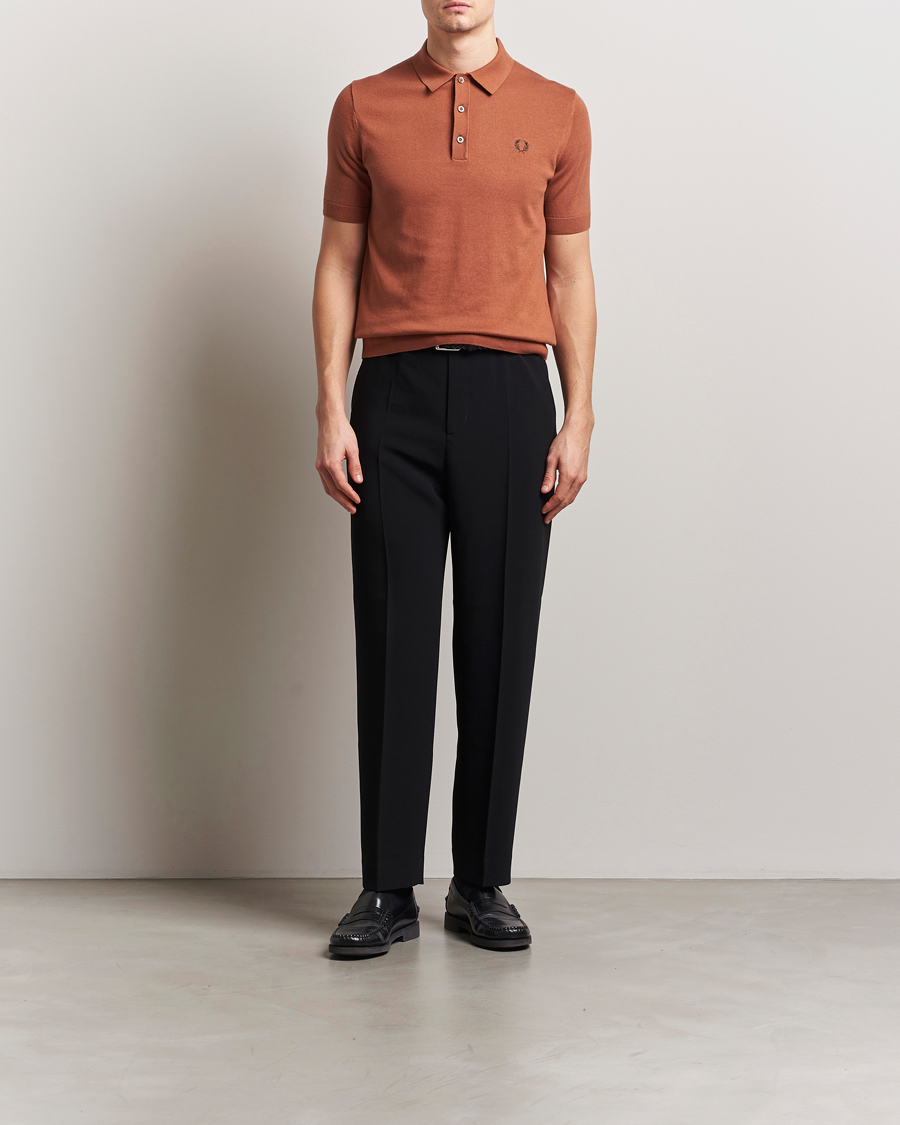 Men | Polo Shirts | Fred Perry | Cotton Knitted Polo Cinnamon Brown