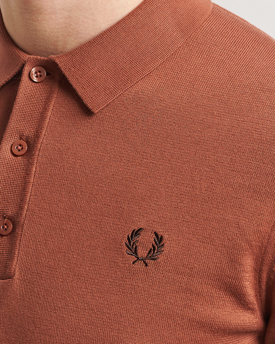 Men | Polo Shirts | Fred Perry | Cotton Knitted Polo Cinnamon Brown