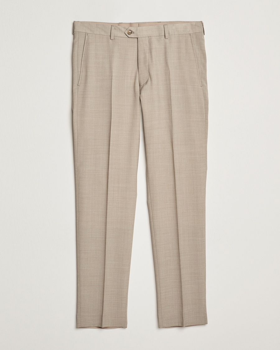 Men | Trousers | Oscar Jacobson | Denz Wool Stretch Suit Trousers Beige