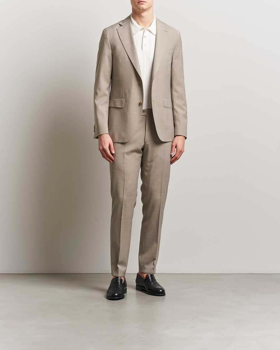 Men | Trousers | Oscar Jacobson | Denz Wool Stretch Suit Trousers Beige