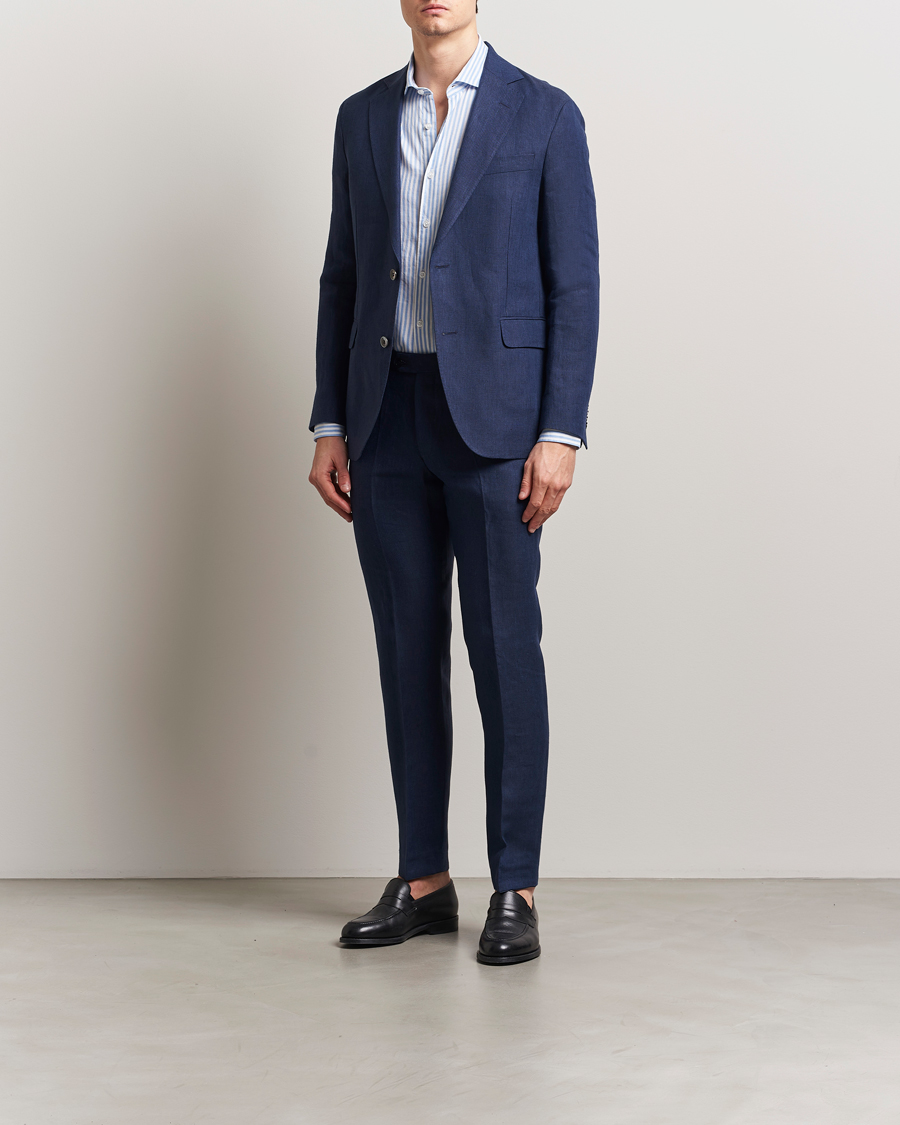 Men | Trousers | Oscar Jacobson | Denz Linen Trousers Navy