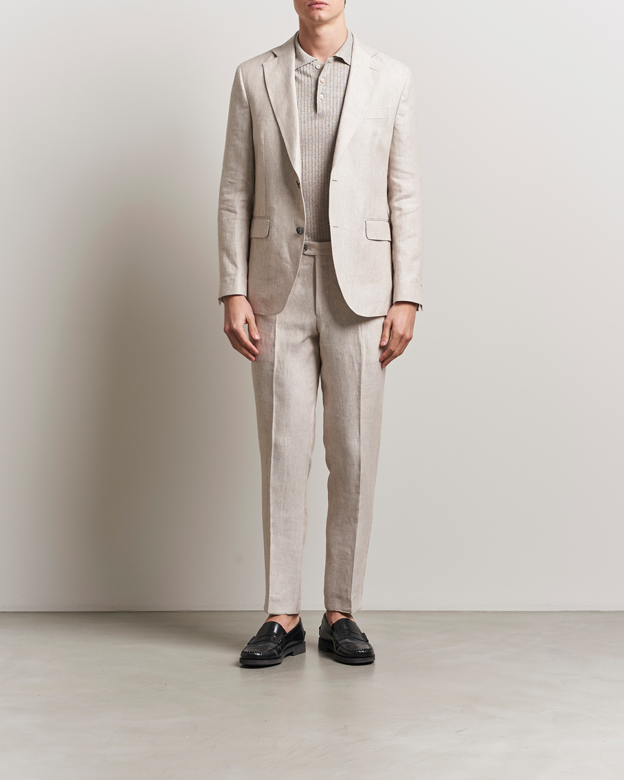 Men | Trousers | Oscar Jacobson | Denz Linen Trousers Off White