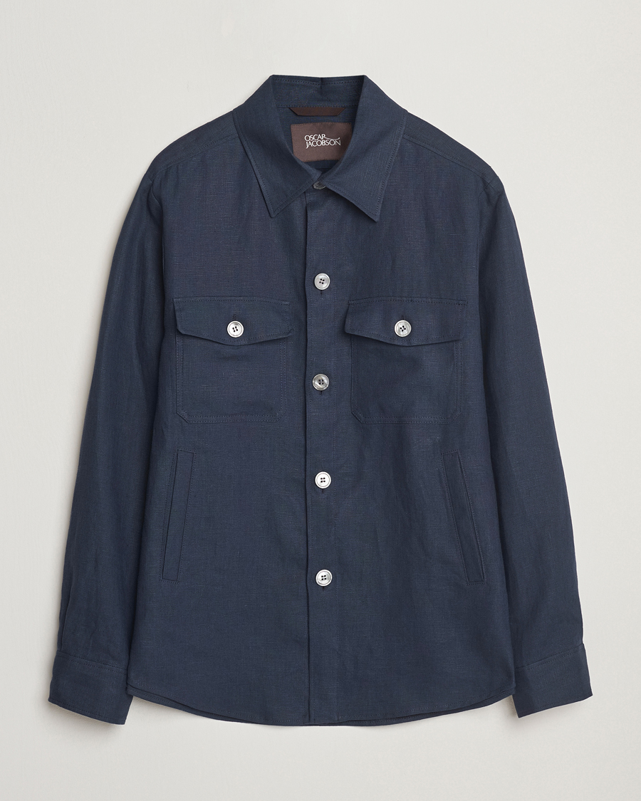 Men | Shirts | Oscar Jacobson | Maverick Linen Shirt Jacket Navy