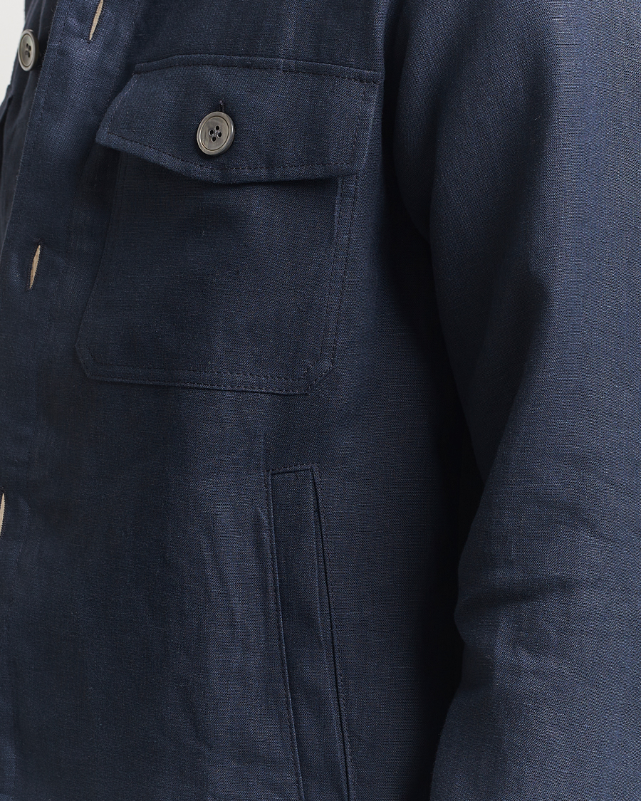 Men | Shirts | Oscar Jacobson | Maverick Linen Shirt Jacket Navy