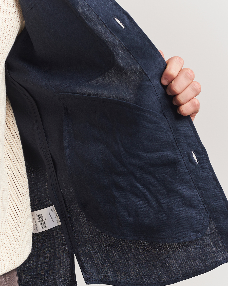 Men | Shirts | Oscar Jacobson | Maverick Linen Shirt Jacket Navy