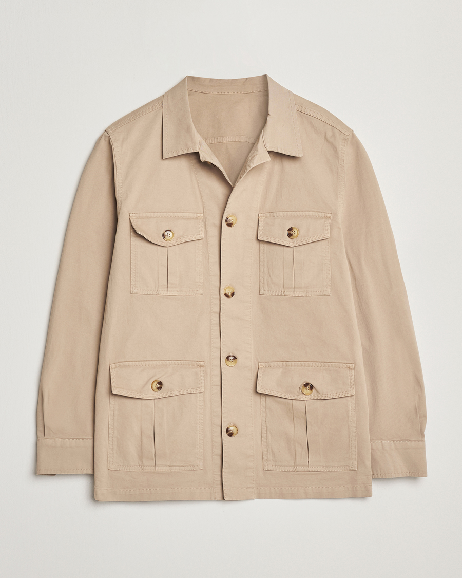 Men | Shirts | Oscar Jacobson | Safari Cotton Shirt Jacket Beige