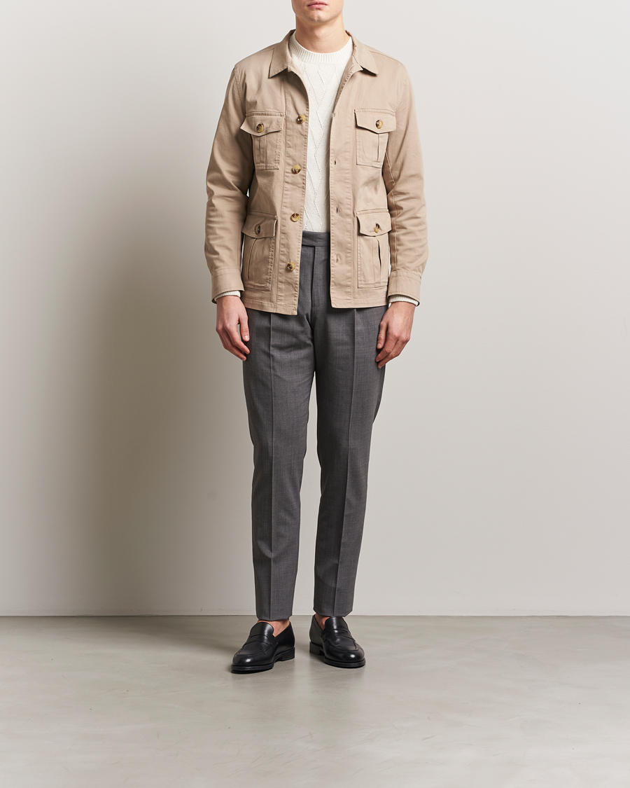 Men | Shirts | Oscar Jacobson | Safari Cotton Shirt Jacket Beige