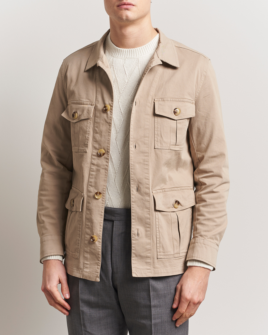 Men | Shirts | Oscar Jacobson | Safari Cotton Shirt Jacket Beige