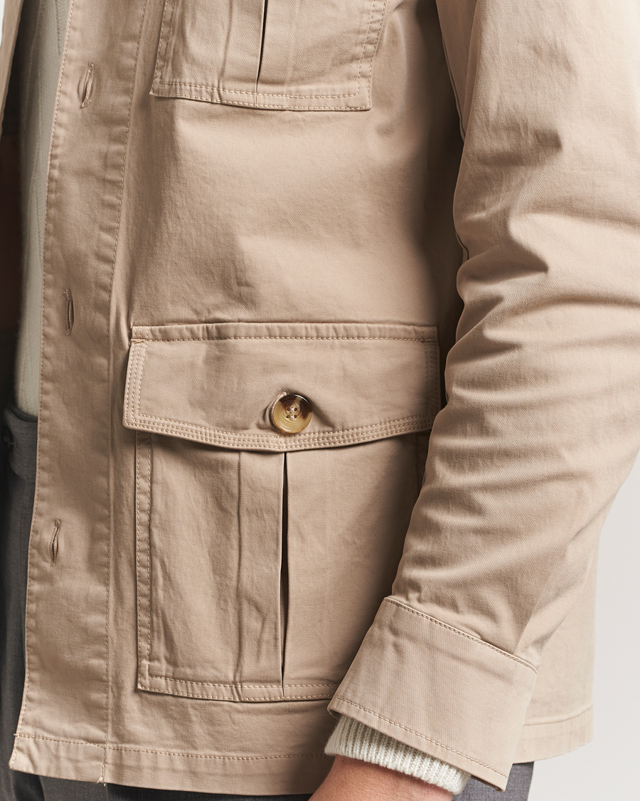Men | Shirts | Oscar Jacobson | Safari Cotton Shirt Jacket Beige