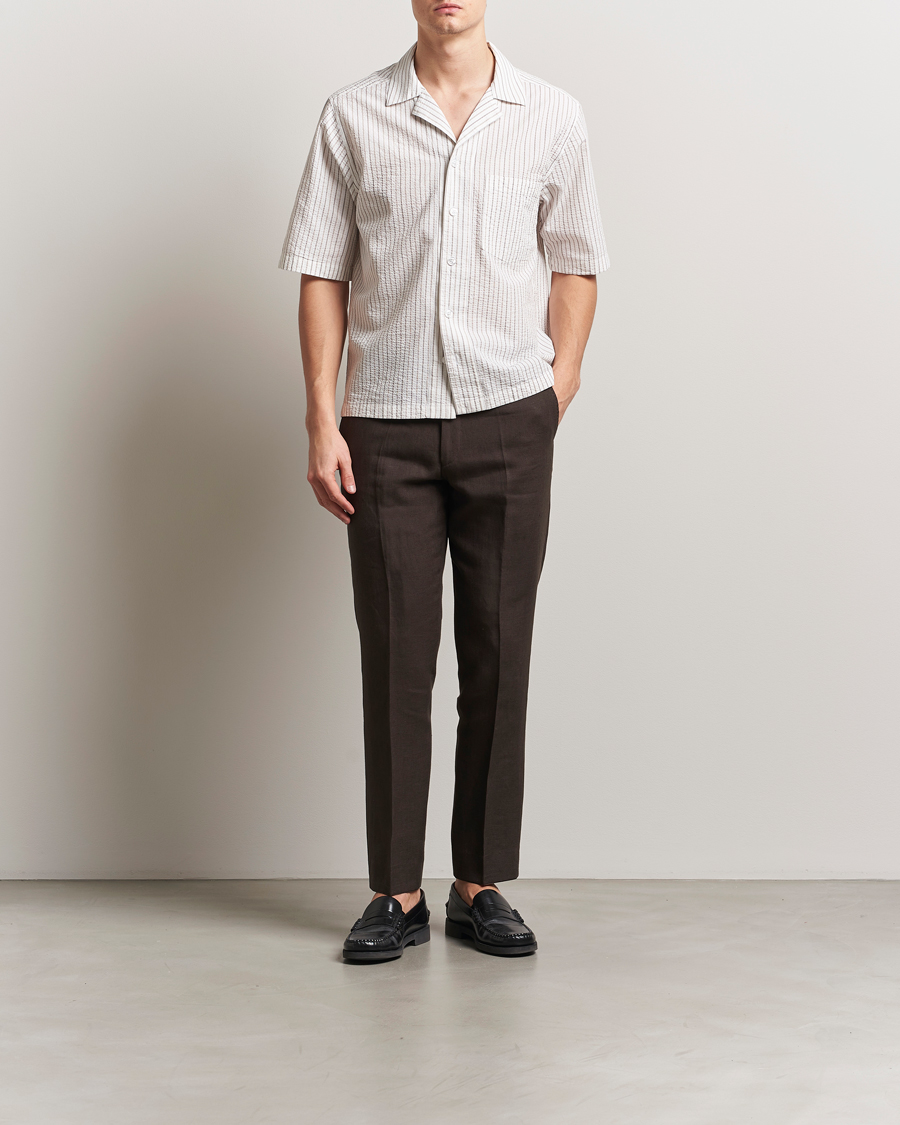 Men | Trousers | Oscar Jacobson | Dandy Linen Trousers Brown