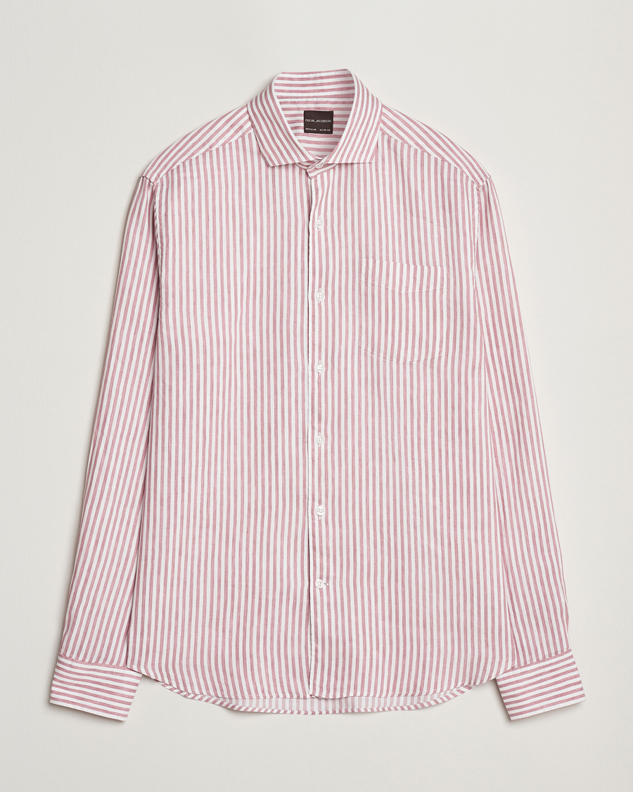 Men | Shirts | Oscar Jacobson | Wide Spread Linen/Cotton Venetian Stripe Shirt Red