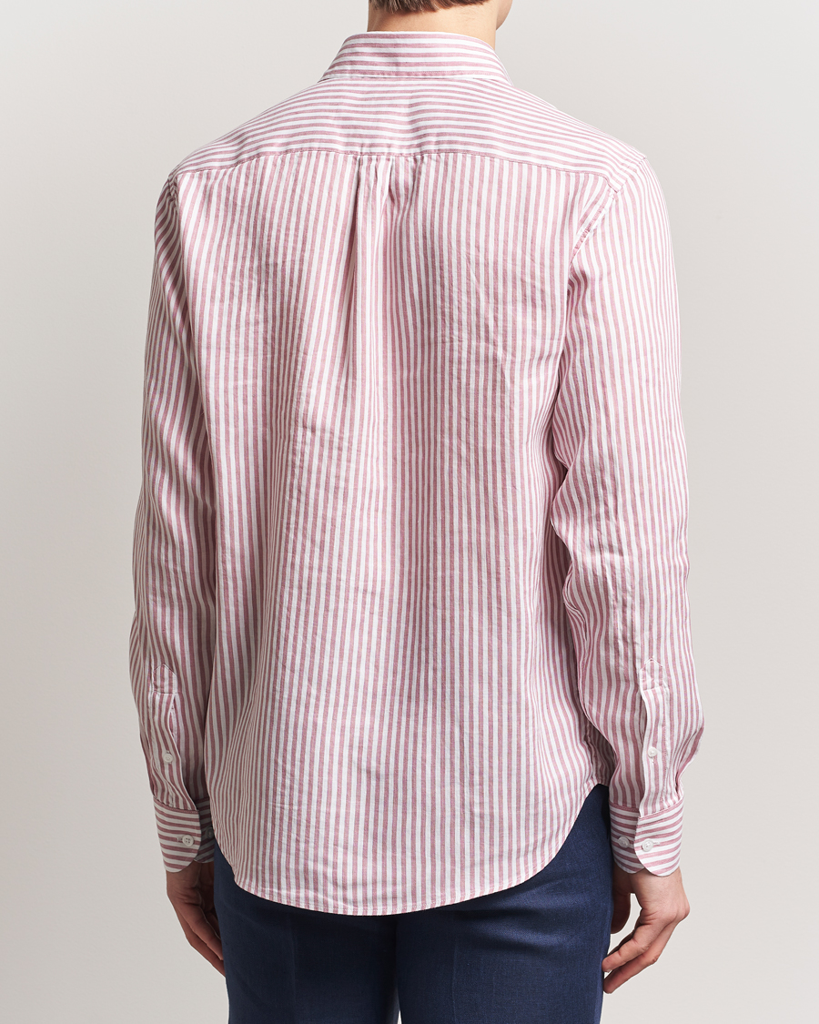 Men | Shirts | Oscar Jacobson | Wide Spread Linen/Cotton Venetian Stripe Shirt Red