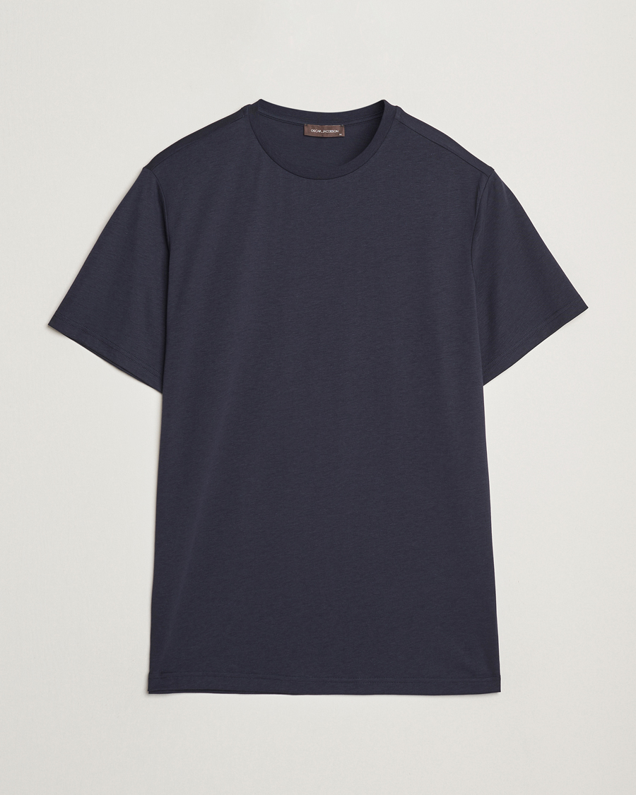 Men | T-Shirts | Oscar Jacobson | Kim Cotton/Tencel T-Shirt Navy