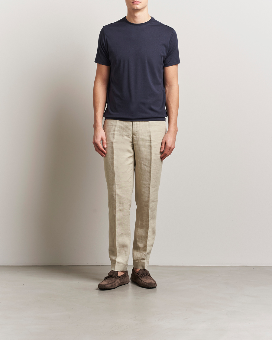 Men | T-Shirts | Oscar Jacobson | Kim Cotton/Tencel T-Shirt Navy