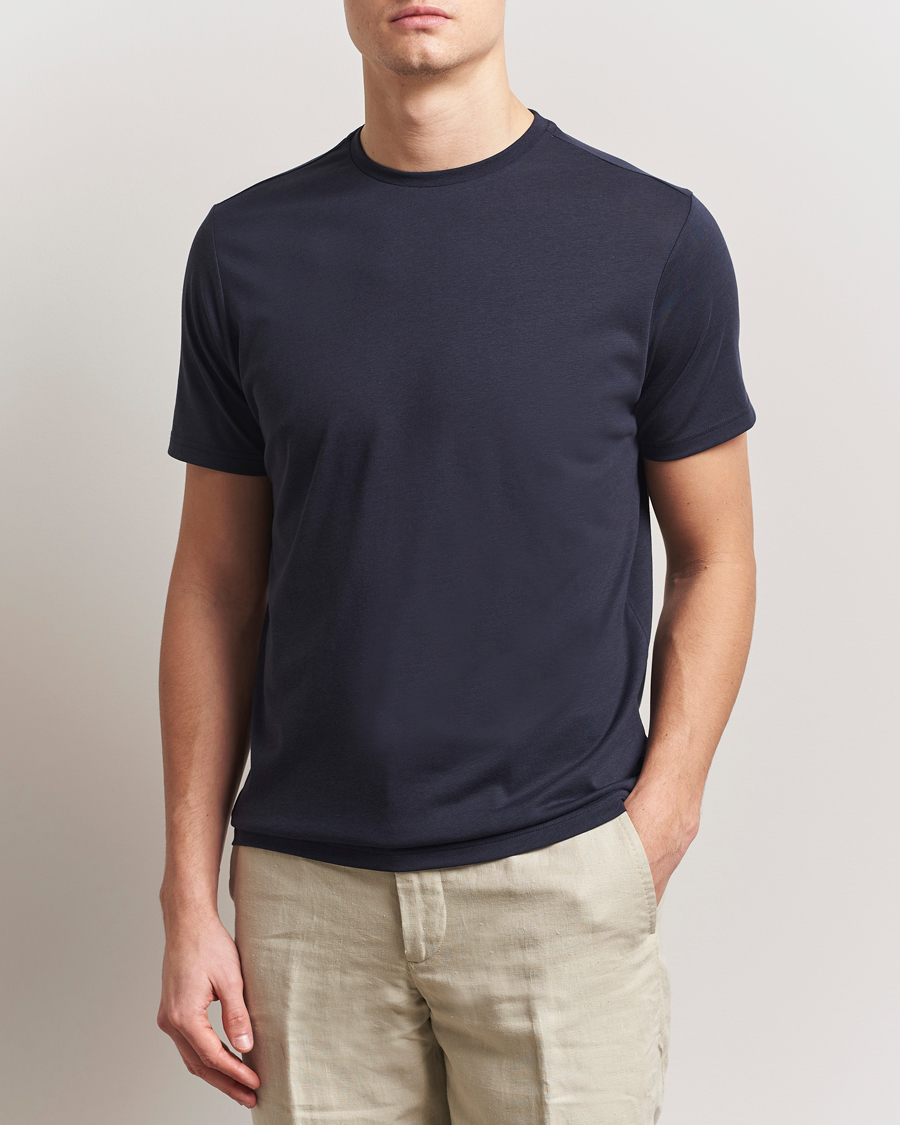 Men | T-Shirts | Oscar Jacobson | Kim Lyocel/Cotton T-Shirt Navy