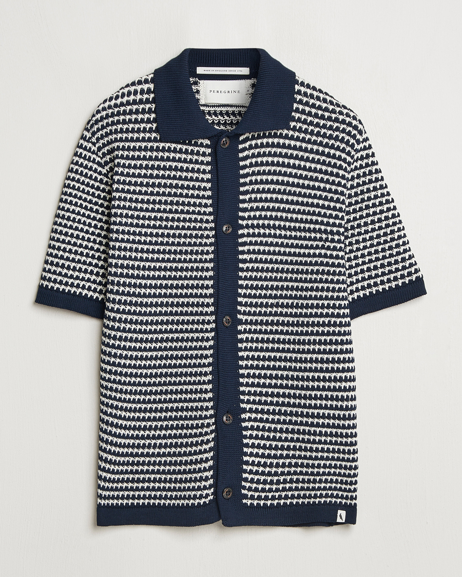 Men | Shirts | Peregrine | Island Crochet Knitted Shirt Navy