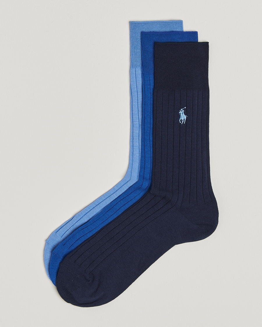 Men | Underwear & Socks | Polo Ralph Lauren | 3-Pack Egyptian Rib Crew Sock Blue Combo