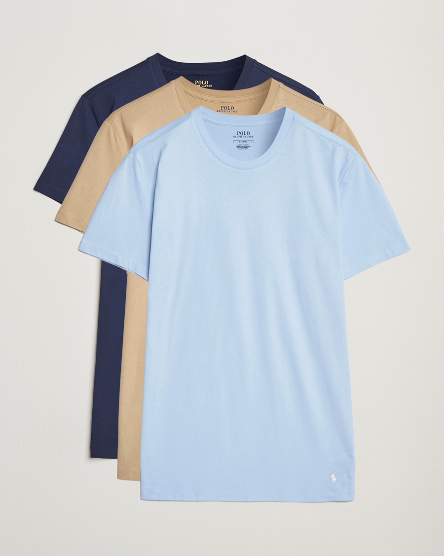 Men | T-Shirts | Polo Ralph Lauren | 3-Pack Crew Neck T-Shirt Navy/Blue/Khaki