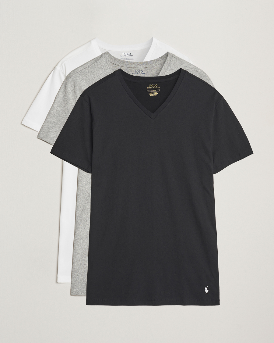 Men | T-Shirts | Polo Ralph Lauren | 3-Pack V Neck T-Shirt White/Grey/Black