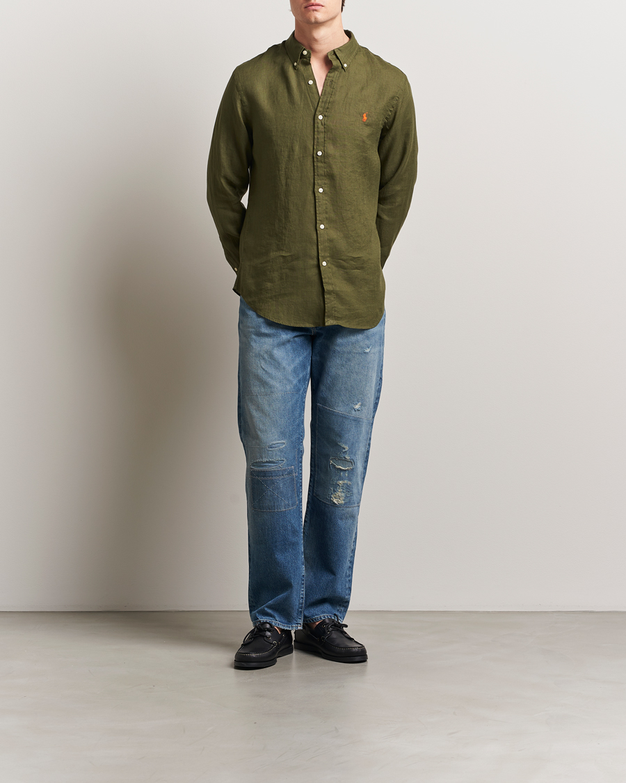Men | Shirts | Polo Ralph Lauren | Slim Fit Linen Shirt New Olive