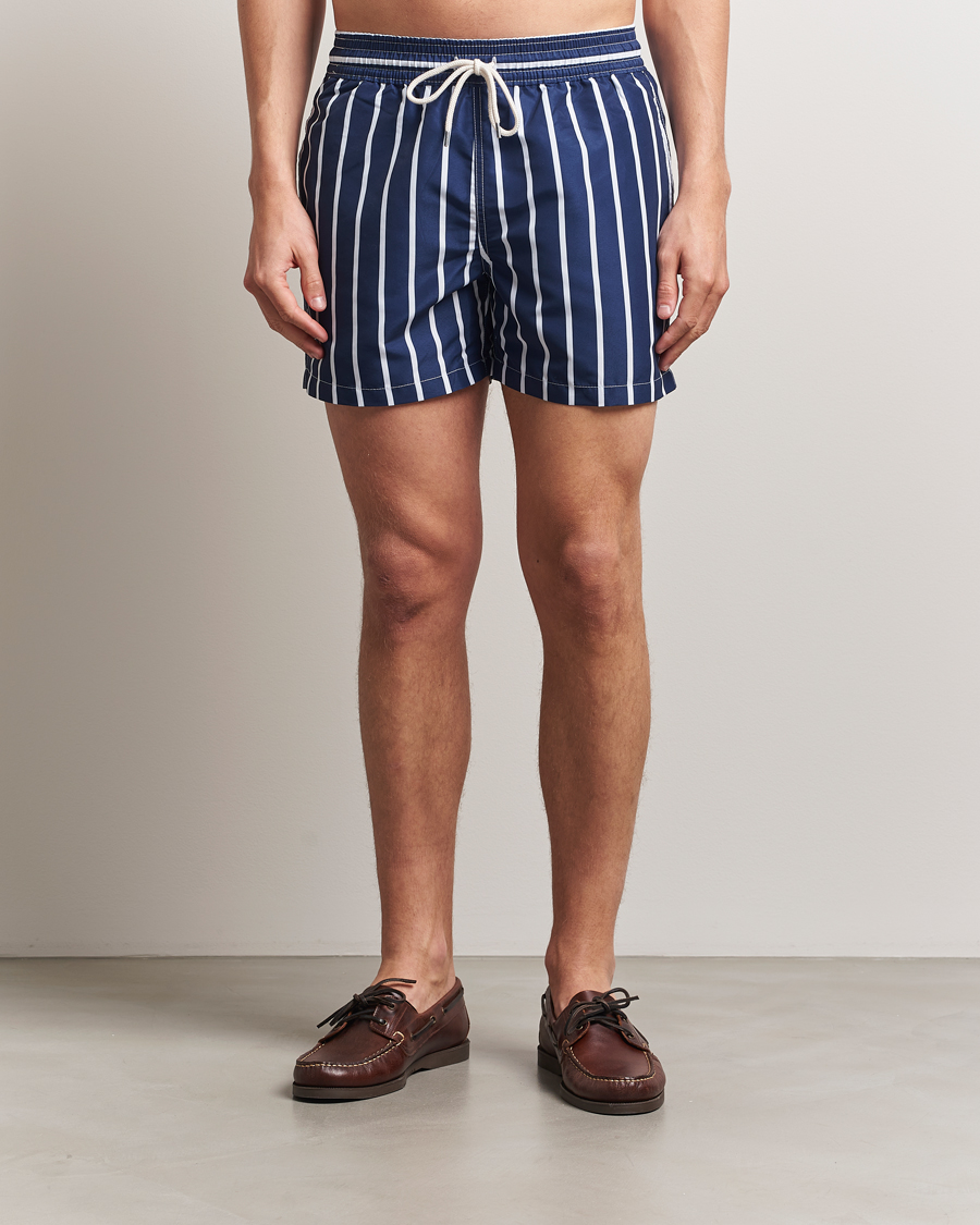 Men | Swimwear | Polo Ralph Lauren | Traveler Boxer Swimshorts Navy Vertical Wide Stripe