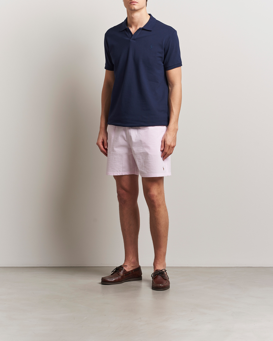 Men | Swimwear | Polo Ralph Lauren | Recycled Traveler Seersucker Swimshorts Carmel Pink