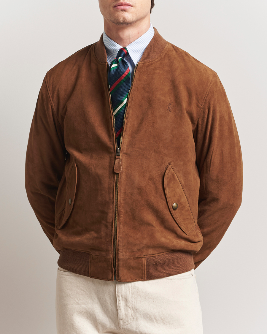 Men | Coats & Jackets | Polo Ralph Lauren | Flight Suede Bomber Jacket Country Brown