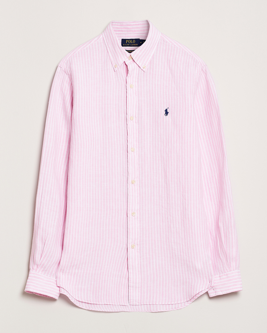 Men | Shirts | Polo Ralph Lauren | Custom Fit Striped Linen Shirt Pink/White