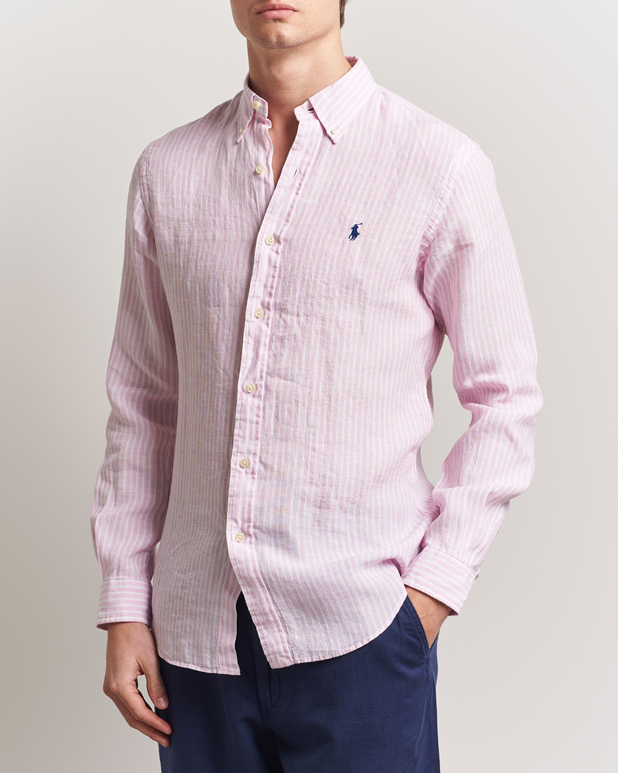 Polo Ralph Lauren Custom Fit Striped Linen Shirt Pink/White at