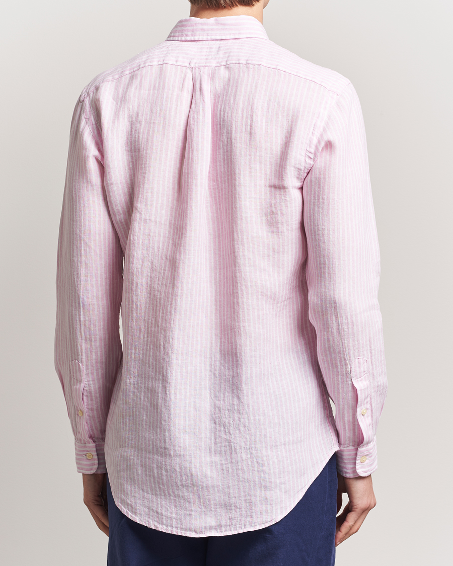 Men | Shirts | Polo Ralph Lauren | Custom Fit Striped Linen Shirt Pink/White