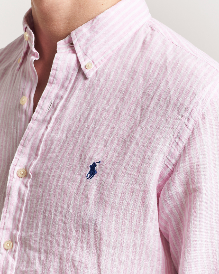 Men | Shirts | Polo Ralph Lauren | Custom Fit Striped Linen Shirt Pink/White