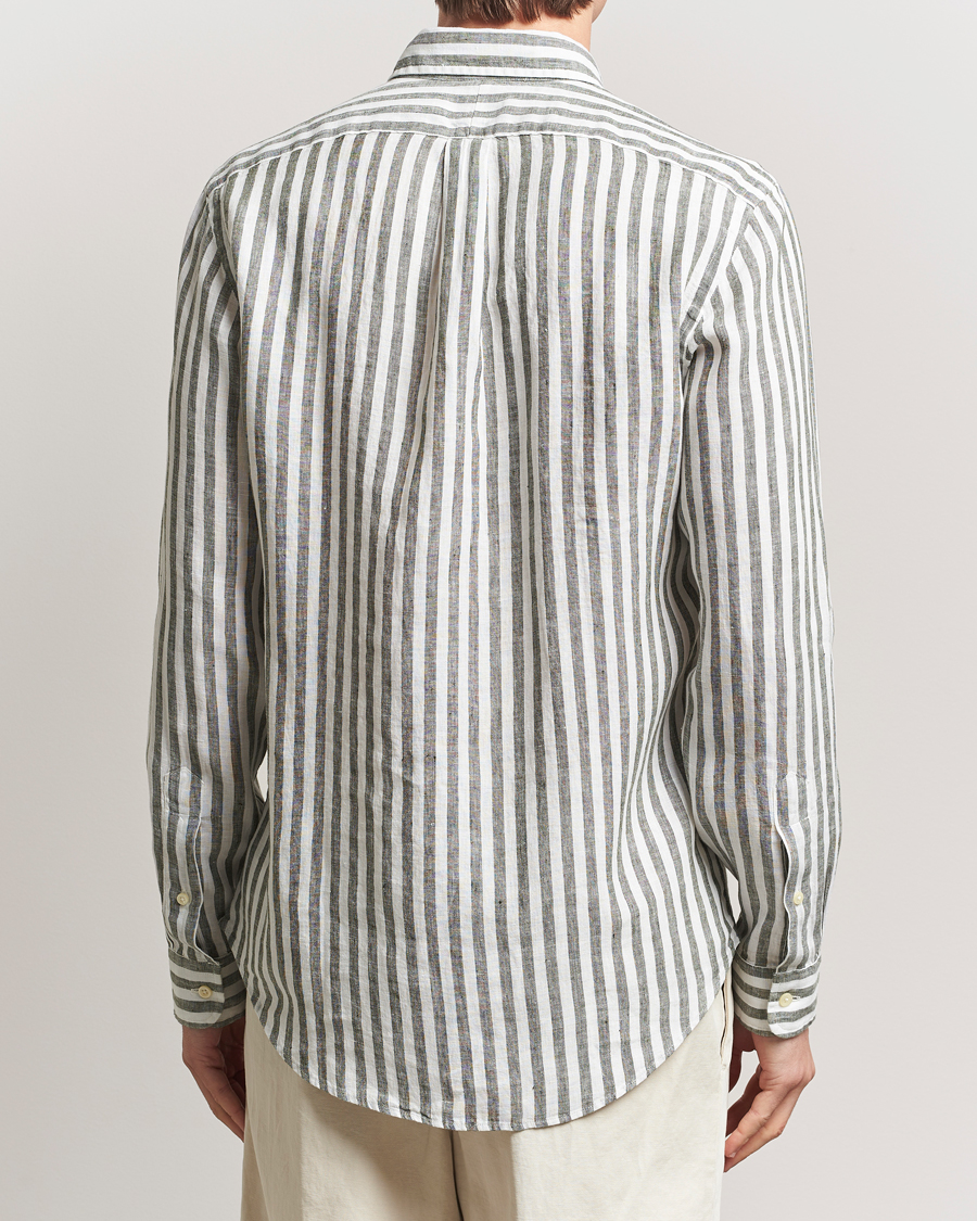 Men | Shirts | Polo Ralph Lauren | Custom Fit Striped Linen Shirt New Olive/White