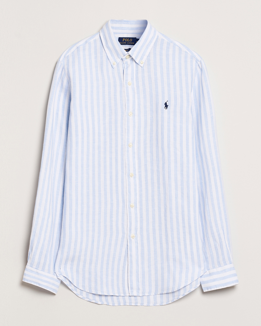 Men | Shirts | Polo Ralph Lauren | Custom Fit Striped Linen Shirt Office Blue/White