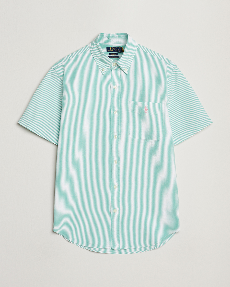 Men | Shirts | Polo Ralph Lauren | Seersucker Short Sleeve Striped Shirt Green/White