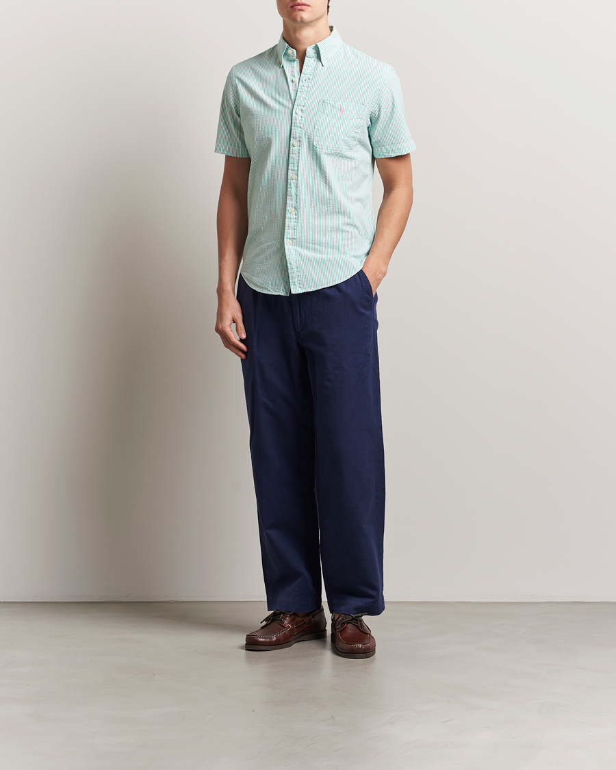 Men | Shirts | Polo Ralph Lauren | Seersucker Short Sleeve Striped Shirt Green/White