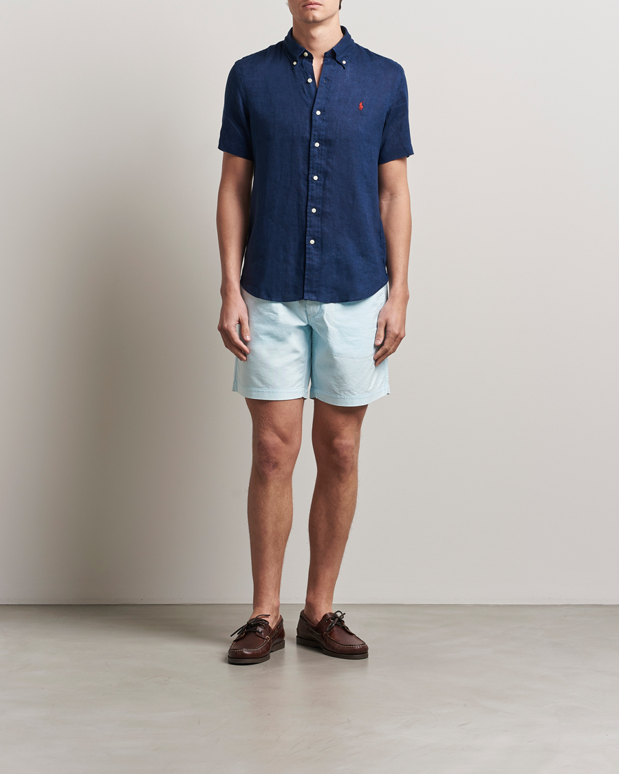 Men | Shirts | Polo Ralph Lauren | Short Sleeve Linen Shirt Newport Navy