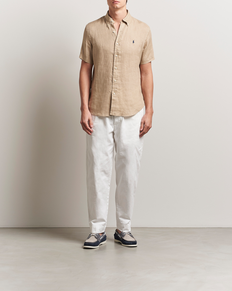 トップス Polo linen shirts - beige Aurélien | Beige Linen Polo Shirt
