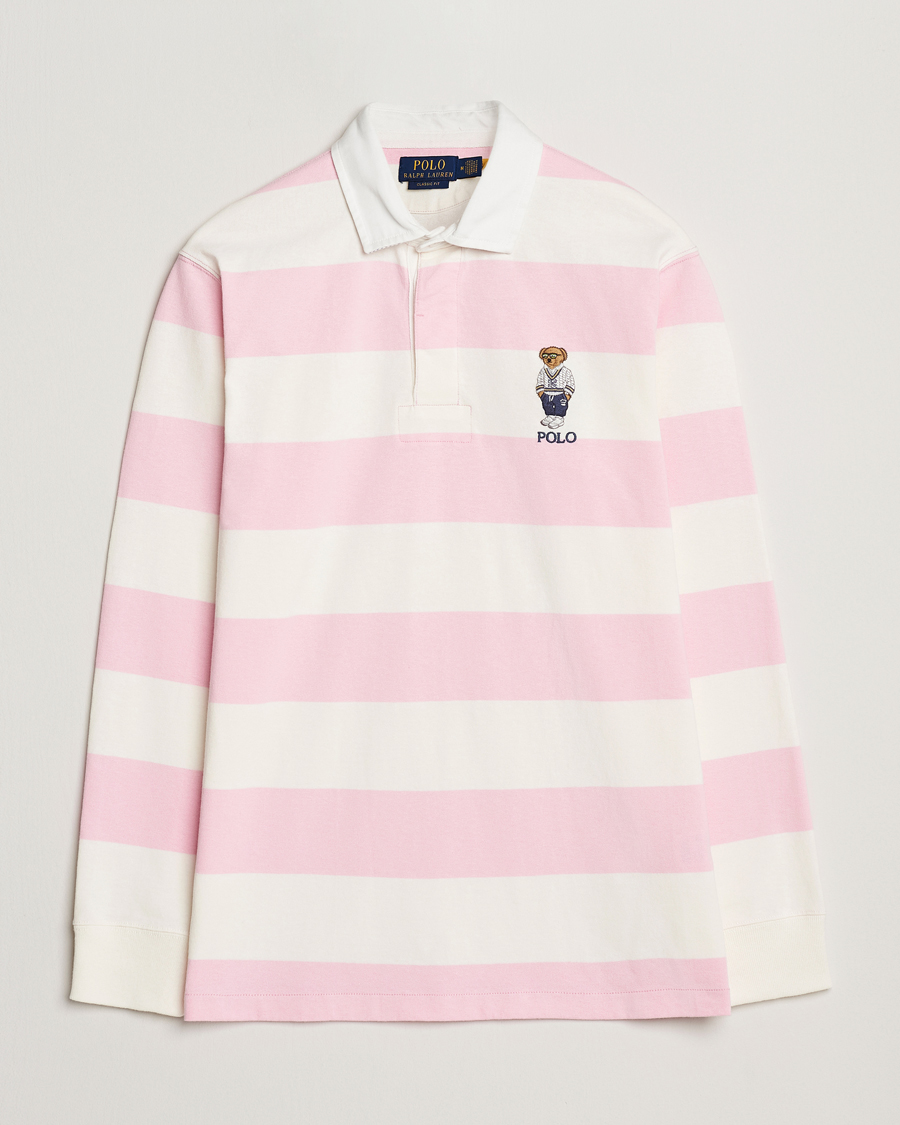 Men | Sweaters & Knitwear | Polo Ralph Lauren | Striped Rugby Varsity Bear Pink/White