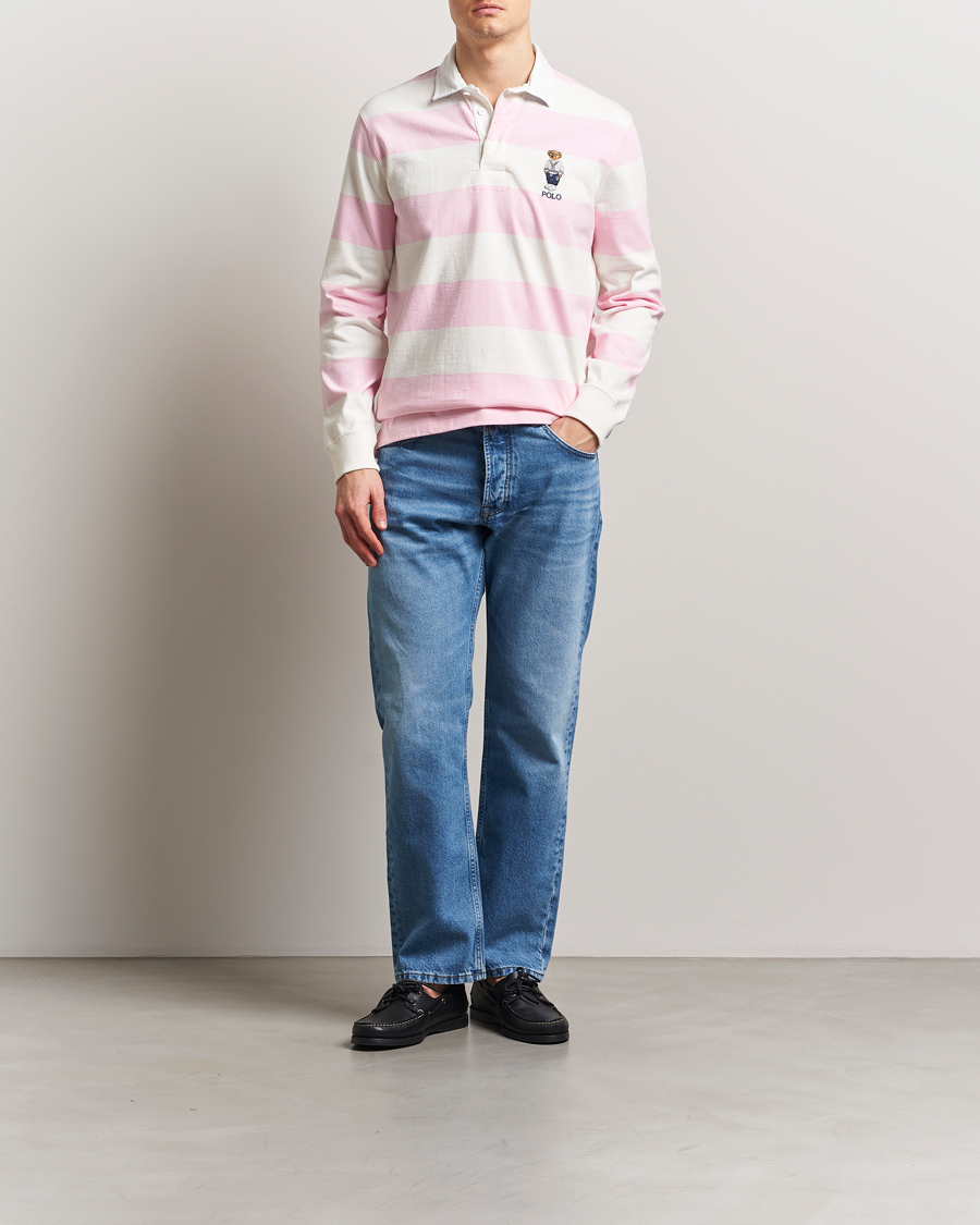 Men | Sweaters & Knitwear | Polo Ralph Lauren | Striped Rugby Varsity Bear Pink/White